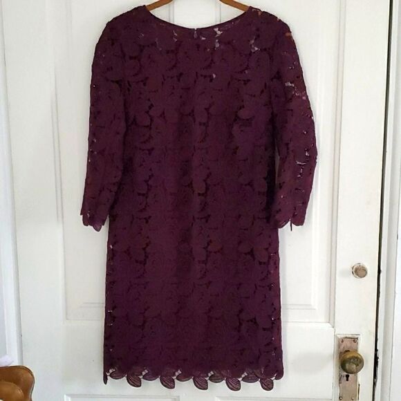 Loft Maroon Floral Lace Dress - Picture 5 of 14